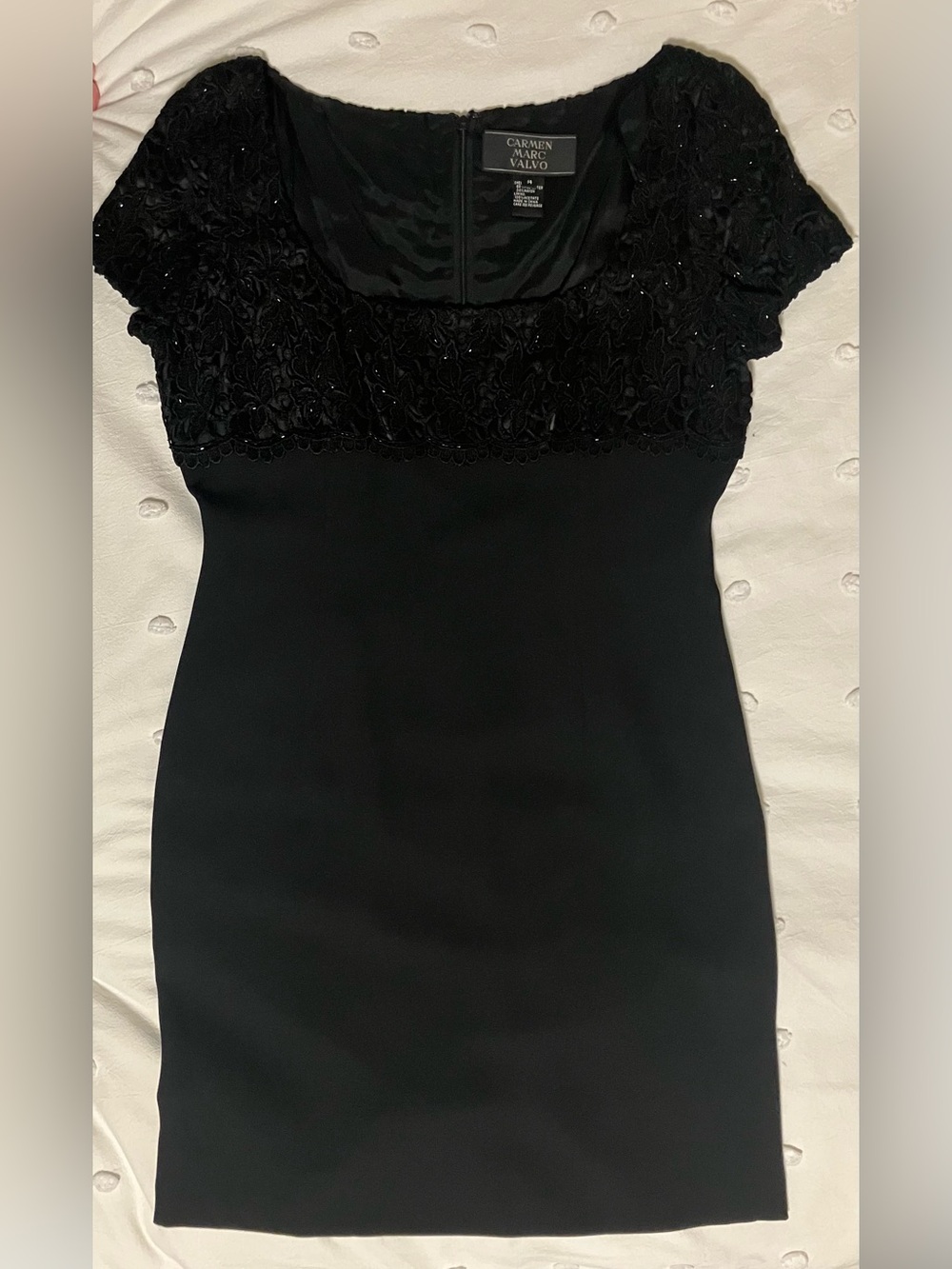 Carmen Marc Valvo Beaded Lace Cocktail Dress - 90s EUC - Fits Modern 8/10 - Picture 2 of 9
